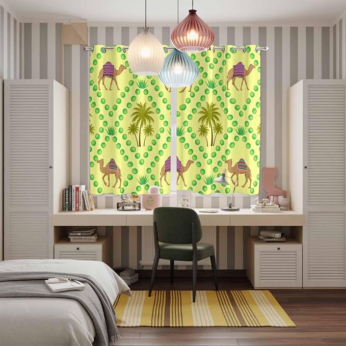 2 Panel Kitchen Cafe Curtains, Desert Sand Camels Sunlight Filtering Nature Air - Image 5
