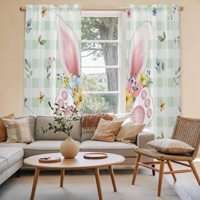 Easter Window Curtains 72 Inch Long 2 Panel Set, Rod Pocket Long Curtains & - Image 3