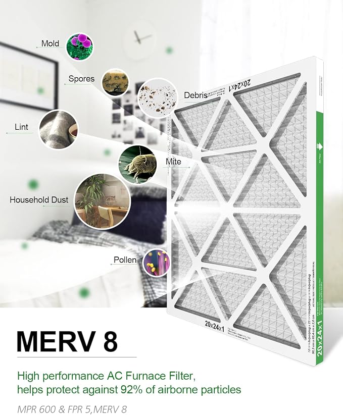 20x24x1 Air Filter 6 Pack, Durable MERV 8 Pleated Home HVAC AC Furnace Filters - Image 5