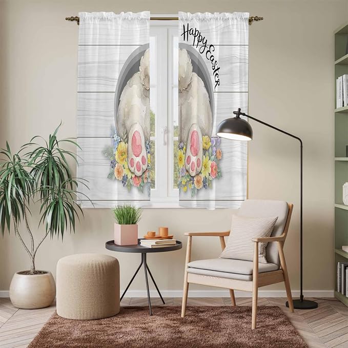 Easter Bunny Window Curtains 63 Inch Long 2 Panel Set, Rod Pocket Bedroom - Image 7