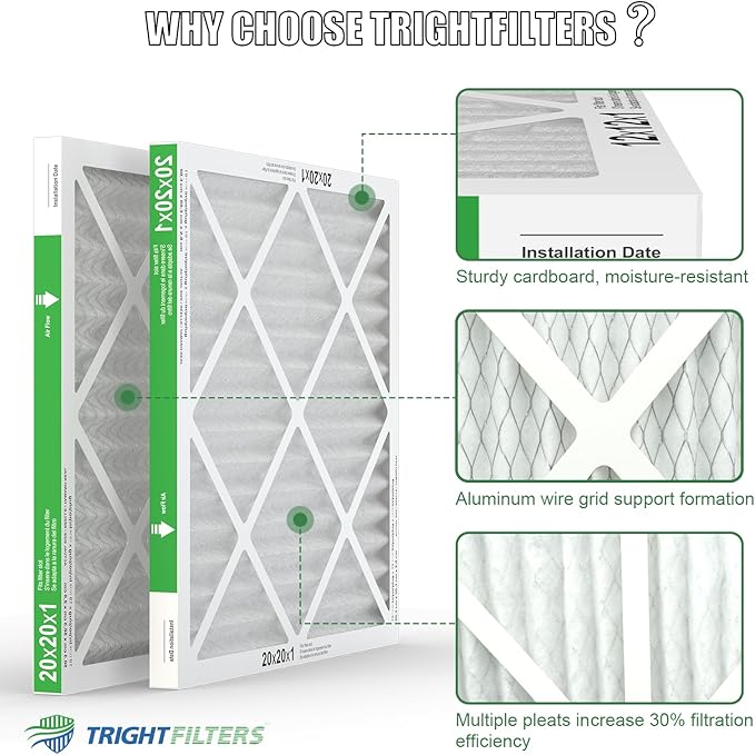 20x20x1 Air Filter 6 Pack, Durable MERV 8 Pleated Home HVAC AC Furnace Filters - Image 3