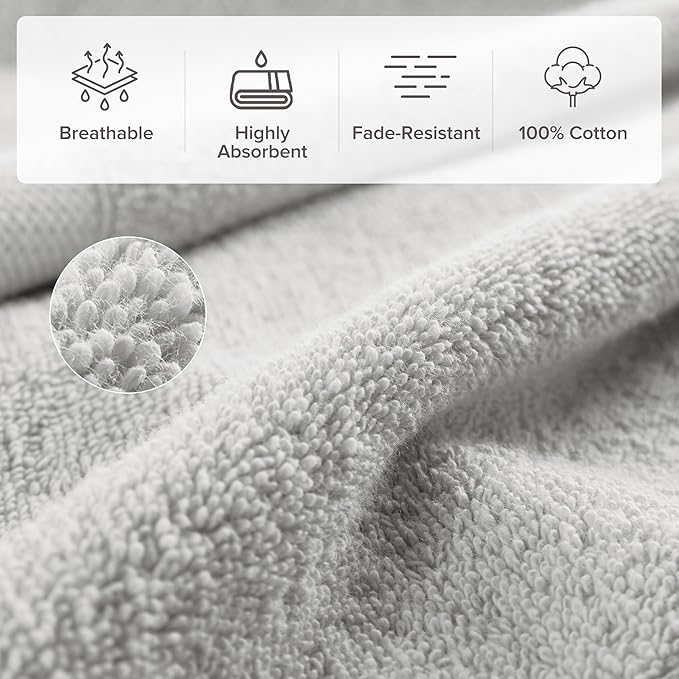 Comfort Spaces Turkish Bathroom Towel Set 6 Piece Luxury Bath Towel Set 2 Hand Towel for Bathroom 2 Washcloth 2 Large Bath Towel Sets Long Staple Soft Quick Dry Towel Set Light Grey