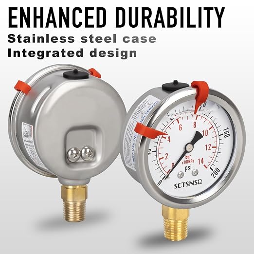 0 to 200 Psi Pressure Gauge, Glycerin Liquid Filled, 2.5 inch Dial, 1/4" NPT - Image 3