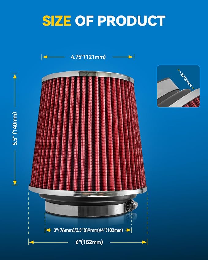PHILTOP Universal Clamp-On Air Intake Filter, Replacement Air Filter High Flow - Image 5