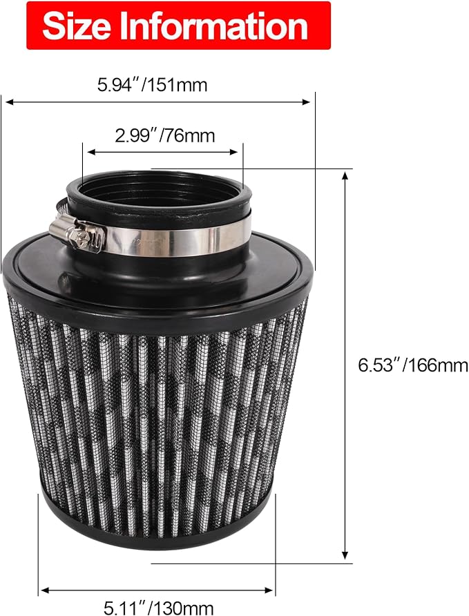Cold Air Intake Filter High Performance Washable Filter Clamp-On Replacement - Image 2