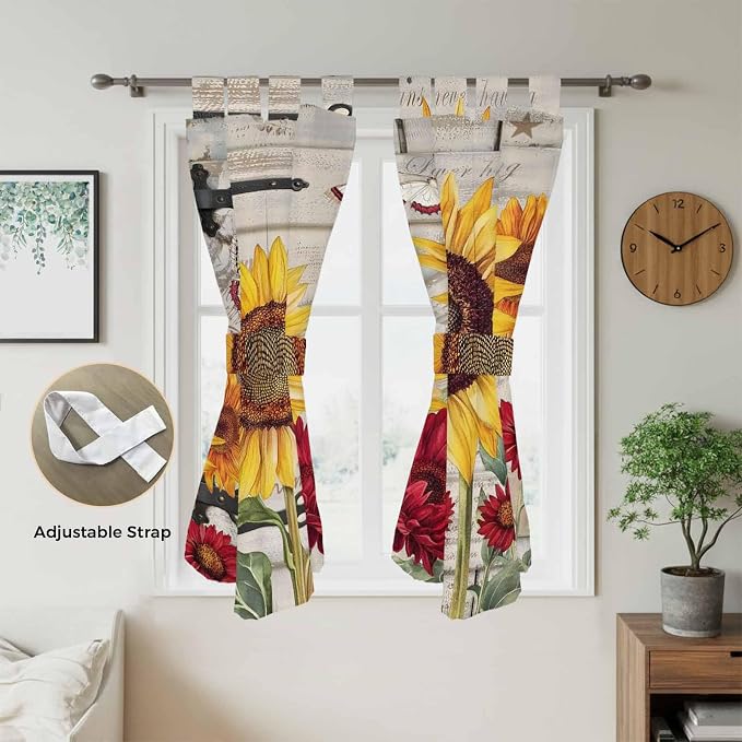 Red Yellow Sunflowers Bedroom Curtains 72 Inch Length, Window Curtains Tab Top - Image 5
