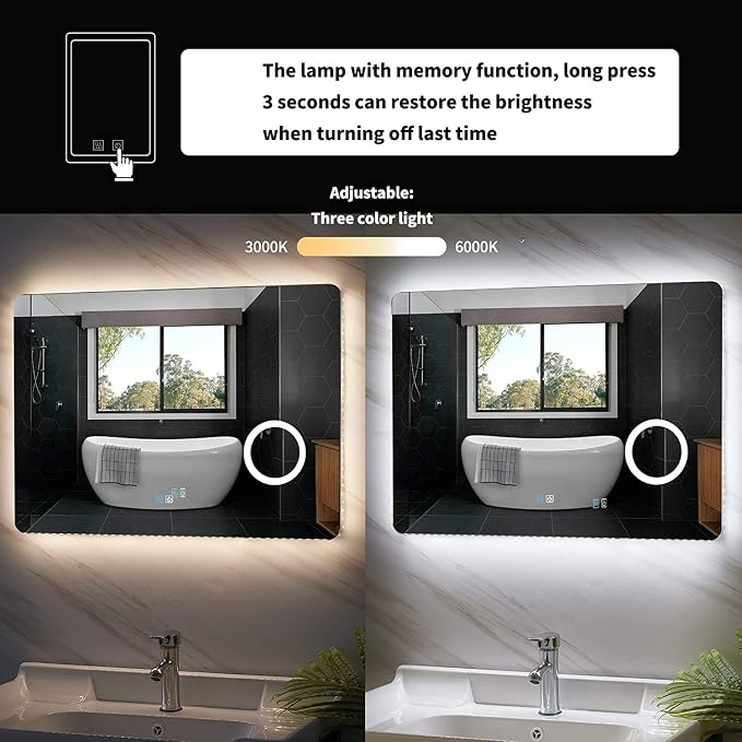 Illuminated LED Bathroom Mirror, Wall Mounted Backlit Makeup Vanity Mirror - Image 5