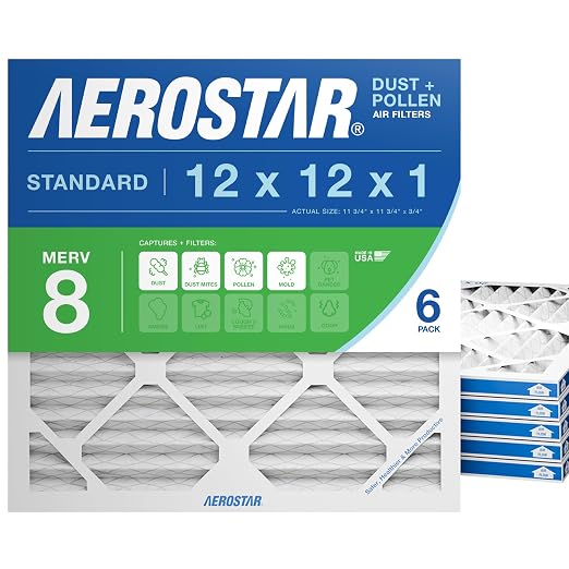 Aerostar 12x12x1 MERV 8 Air Filter, ACTUAL SIZE, Air Conditioning & Furnace by AirFiltersDelivered
