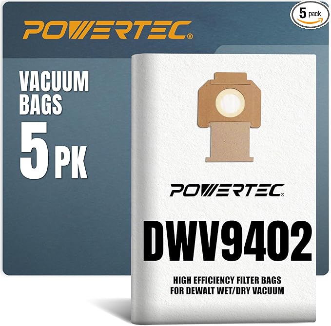 POWERTEC DWV9402 Fleece Bags for Dewalt 5PK, for Dewalt DWV010, DWV015 8 & 10 by POWERTEC