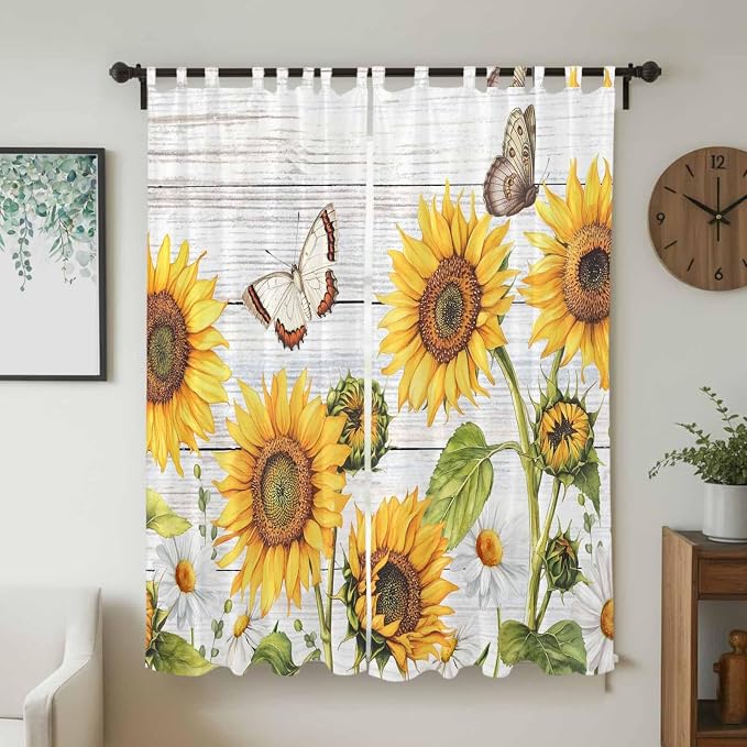 Yellow Sunflowers Living Room Curtains 84 Inch Length, Window Curtains Tab Top - Image 2