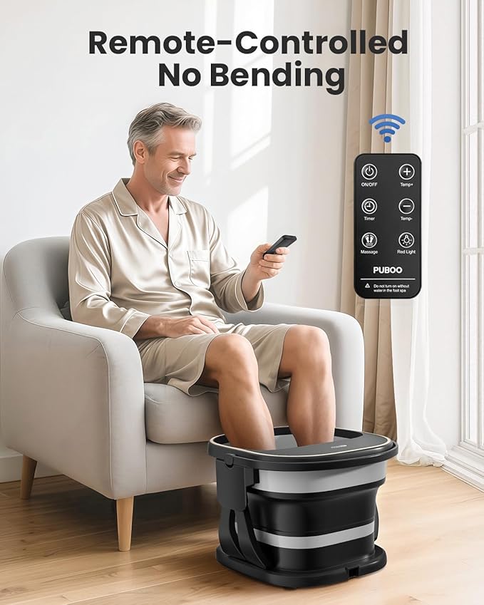 Puboo Collapsible Foot Spa Bath Massager with Heat, 95-115°F Precise Temp Control, Motorized Massage Rollers, Heated Foot Bath Soak Tub, Fits US Men’s Size 11, Gift for Christmas, New Year