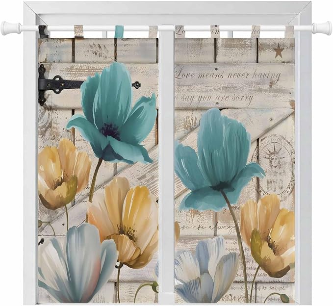Watercolor Flowers Bathroom Curtains 63 Inch Length, Window Curtains Tab Top by Unknown