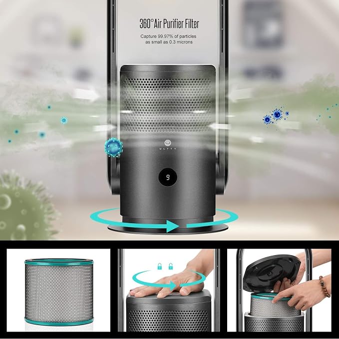 ULTTY Bladeless Tower Fan and Air Purifier Combo, Quiet Oscillating Fan - Image 4