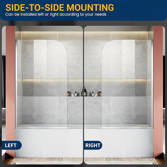 Bathtub Shower Glass Panel, 34" W X 58" H Tub Shower Door Fixed Glass Doors in Silver with 1/4"(6mm) Clear Tempered Door, Simple Shower Door Panel Easy to Install for Bathroom