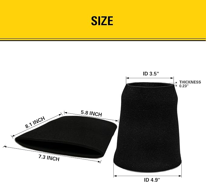 STANLEY Foam Filter, for 1-5 Gallon Wet/Dry Vacuum 25-1202, Compatible - Image 3