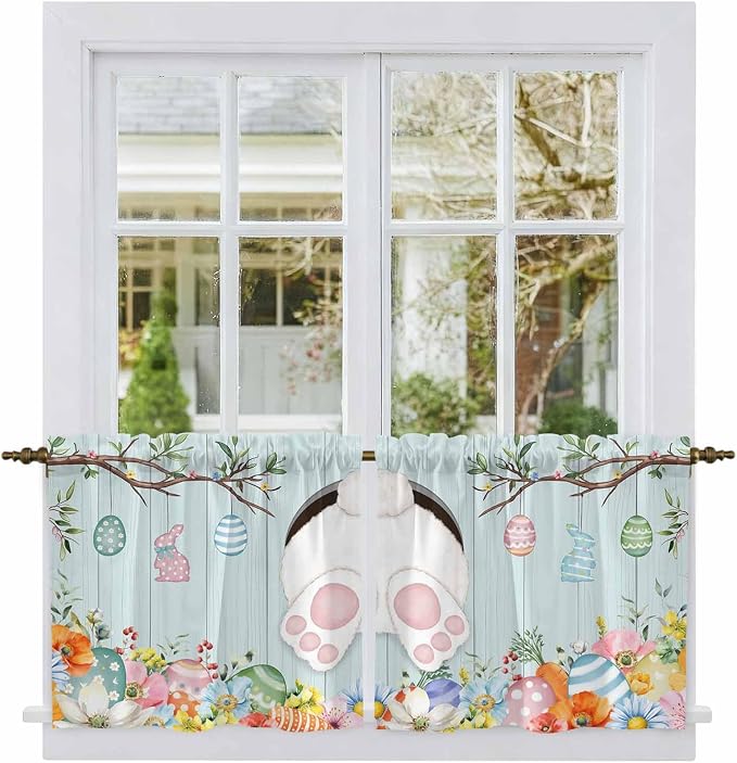 Easter Bunny Kitchen Tier Curtains 36 Inch Long 2 Panel Set, Rod Pocket Half - Image 2