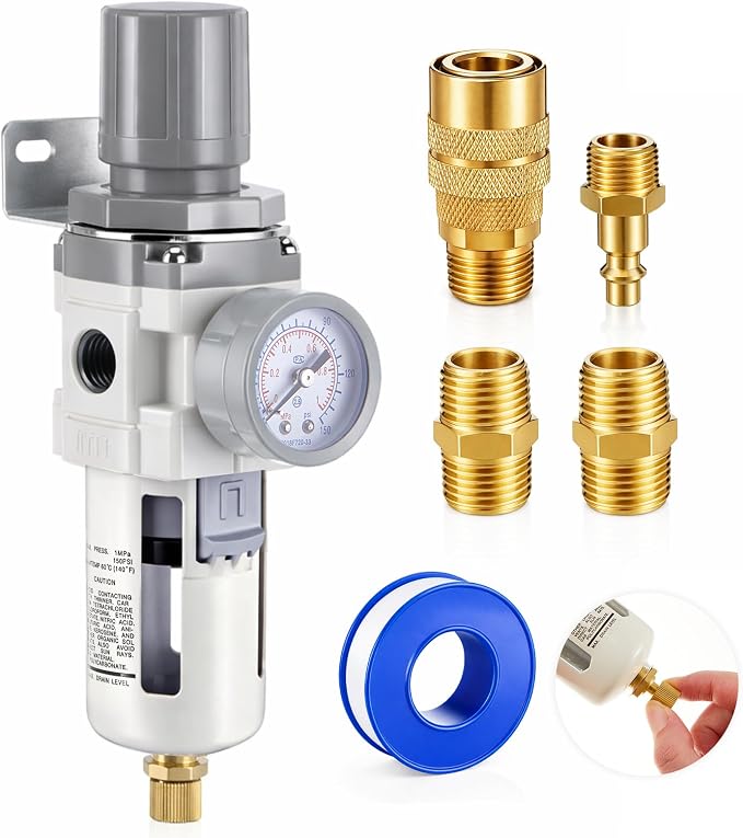 Tuanse Manual Drain 3/8" NPT Compressed Air Filter Regulator Piggyback Combo by Tuanse