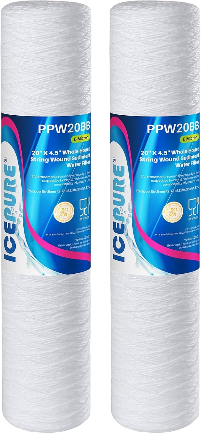 ICEPURE 5 Micron 4.5" x 20" Whole House String Wound Sediment Water Filter by ICEPURE