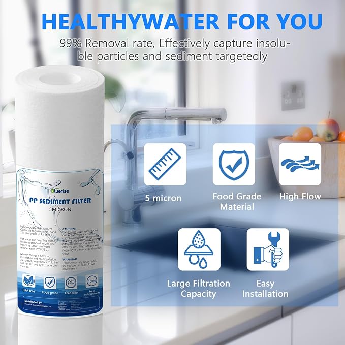 BLUERISE 5 Micron 10" x 2.5" Water Filter Replacement Whole House Sediment Home - Image 7