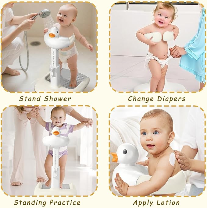 Baby Shower Stand with Anti-slip Base, Adjustable Child Stand for Shower Infant Bath Support Stand Bath Stand for Toddlers 6-36 Months