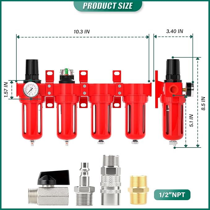 Industrial Grade 4-Stage Aluminum Air Drying System, 1/2 Inch NPT, 0-150 PSI - Image 2
