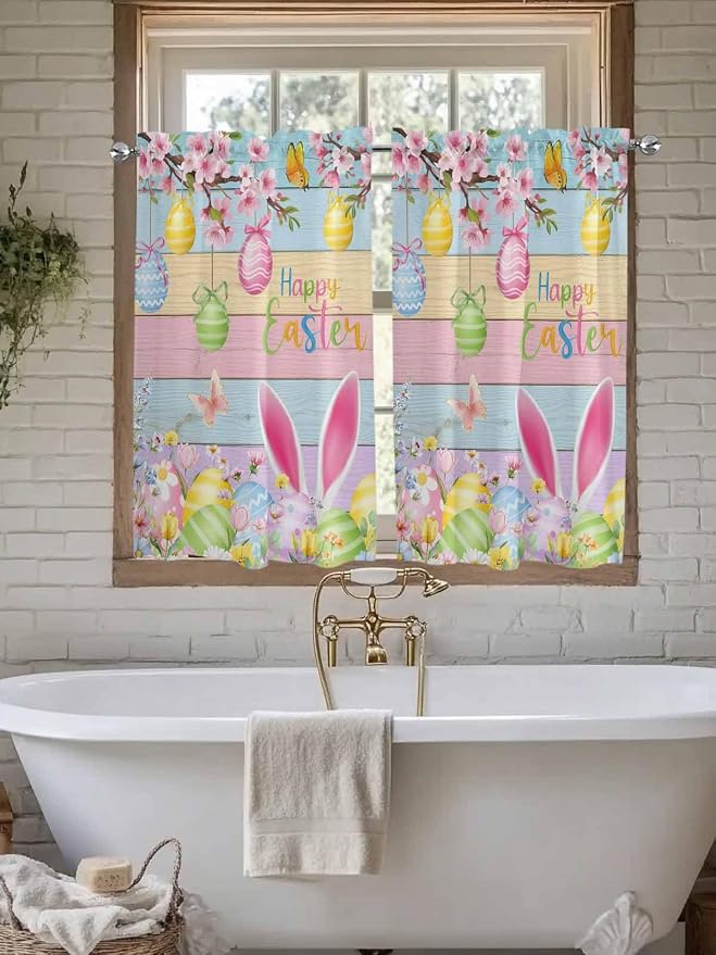 Colorful Easter Tier Curtains 45 Inches Long, Spring Watercolor Bunny Egg - Image 7