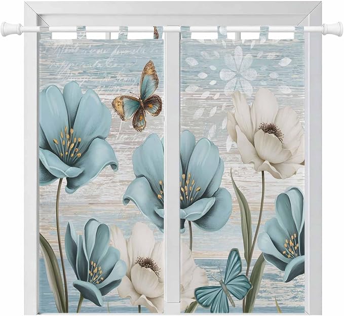Spring Floral Bathroom Curtains 63 Inch Length, Window Curtains Tab Top by Unknown