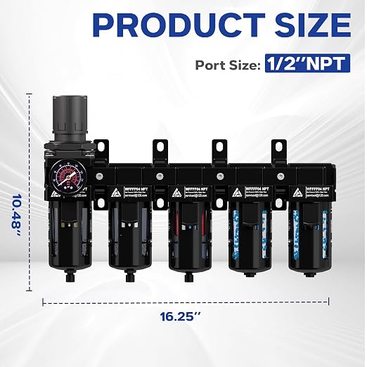 1/2'' NPT 5 Stage Air Dryer for Compressor, 5 &0.5 &0.01 Micron Filter - Image 2