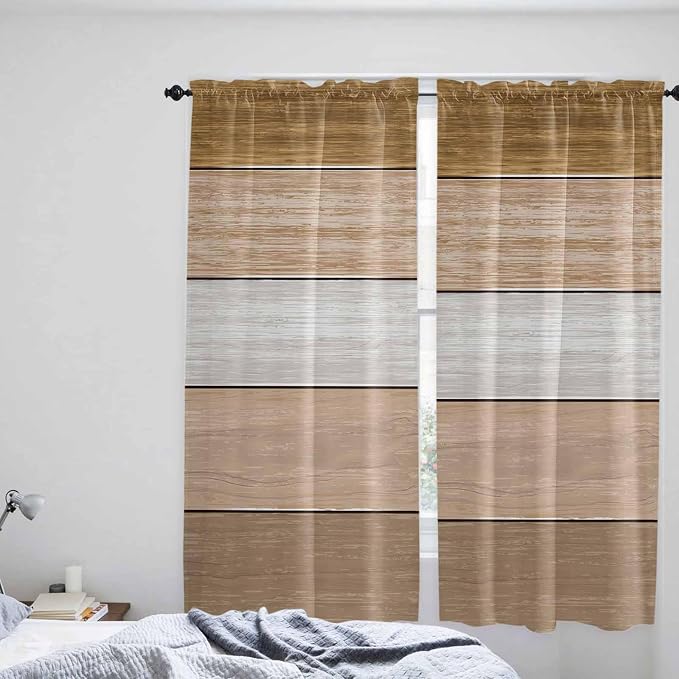 Retro Farm Wood Board Window Valance Curtains, 2 Panel - Image 8