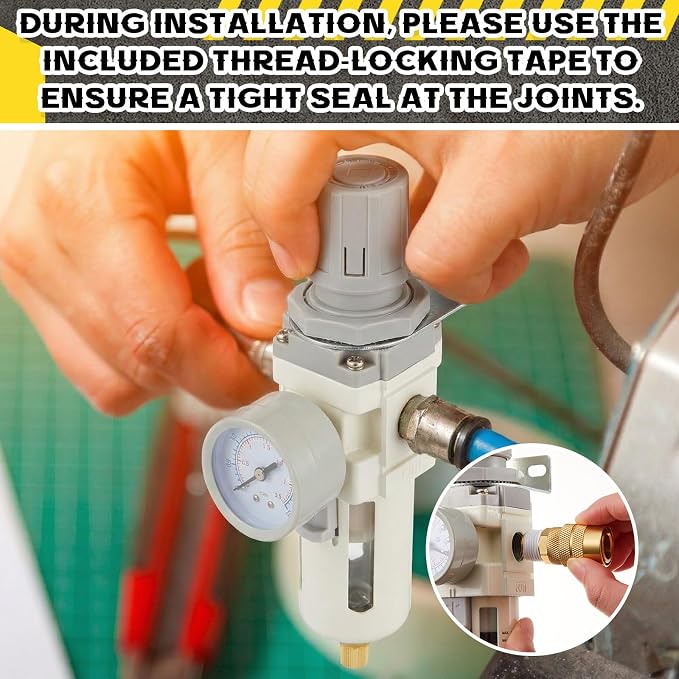 Tuanse Manual Drain 1/2" NPT Compressed Air Filter Regulator, Piggyback Combo - Image 5