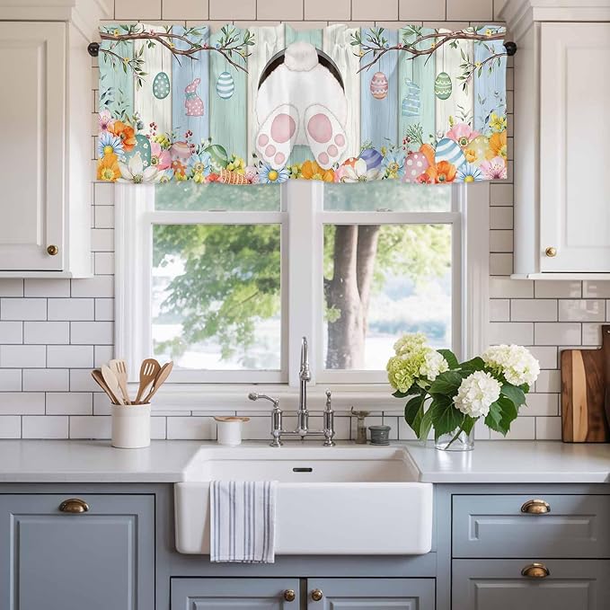 Easter Curtain Valances for Windows, Kitchen Valance Window Treatment, Spring - Image 2