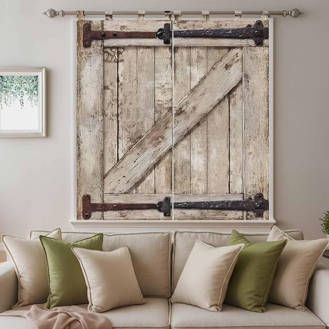 Farmhouse Wood Grain Bedroom Curtains 72 Inch Length, Window Curtains Tab Top - Image 9