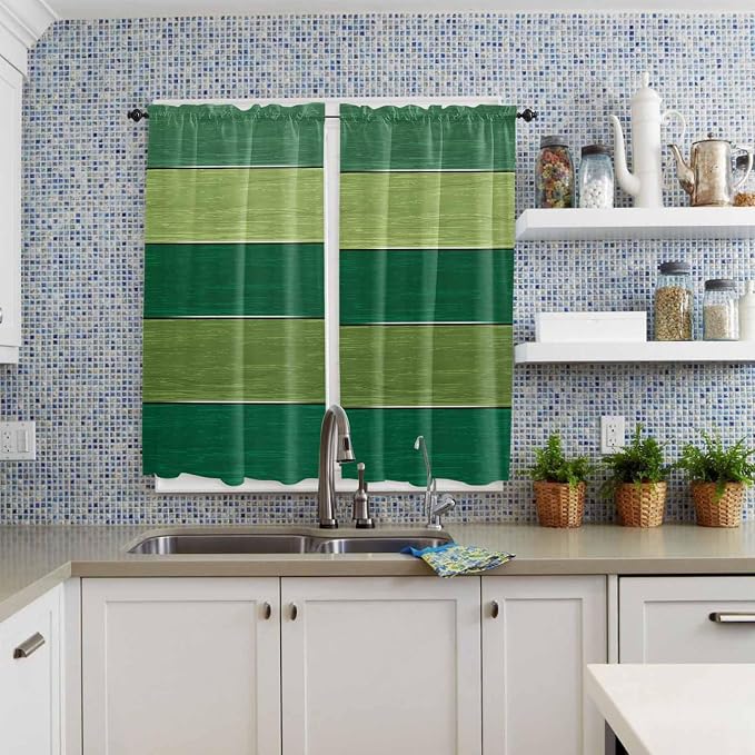 Farm Retro Green Wood Grain Window Valance Curtains, Rustic Wooden Plank - Image 8