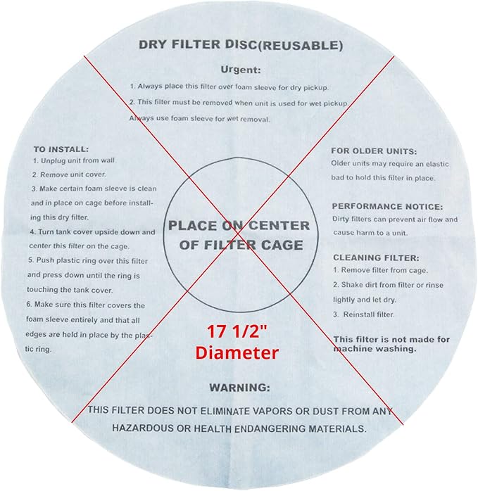 6 Dry Filter For Shop Vac with 2 Mounting Ring, 17.5" Inch Paper Reusable Dry - Image 2