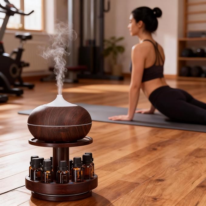 TJ.MOREE Bamboo Essential Oil Organizer 2-Tier Carousel Holder Black Walnut | - Image 5
