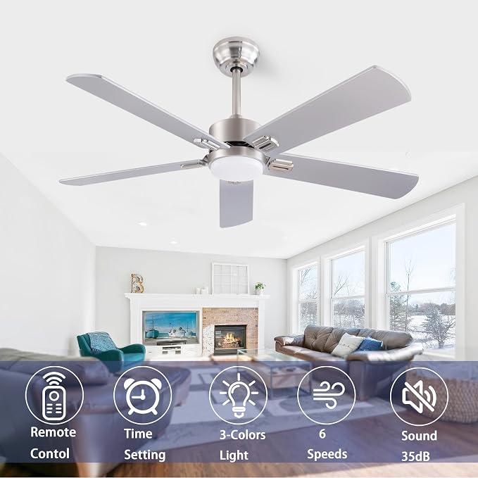 QUTWOB 52" Ceiling Fans with Light and Remote, Farmhouse 5 Blades Quiet - Image 4