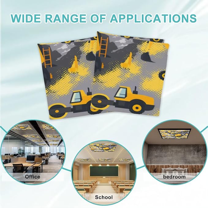 4 Pcs Fluorescent Light Covers for Ceiling Lights Yellow Construction Vehicles - Image 7