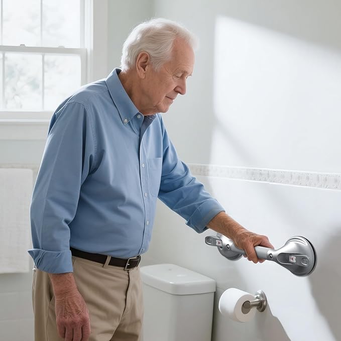 DAILYLIFE Grab Bars for Bathtubs and Showers, 15 inch Shower Handles for Elderly Suction, 300lbs Safety Shower Grab bar for Seniors and Elderly, Silver(2 Pack)