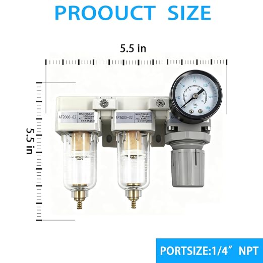 XingNEeng 1/4" NPT Compressed Air Filter Regulator Lubricator Combo, Water/Oil - Image 3