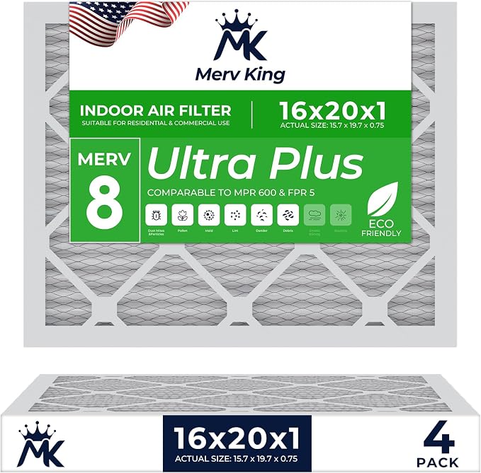 MervKing 16x20x1 Air Filter Actual Size: 15.7" x 19.7" x 0.75" MERV 8 MPR by MervKing