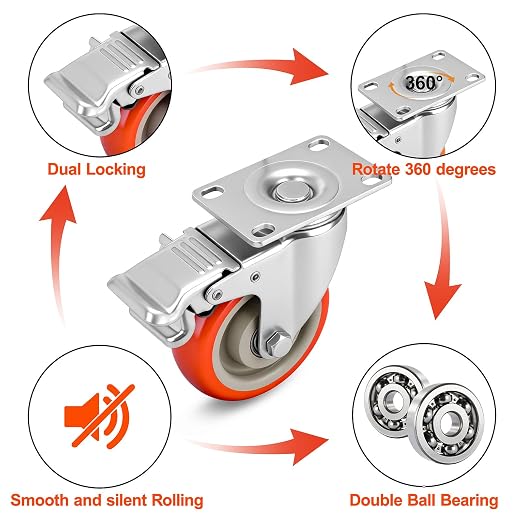 4 Inch Industrial Heavy Duty Swivel Caster Wheels - Image 3