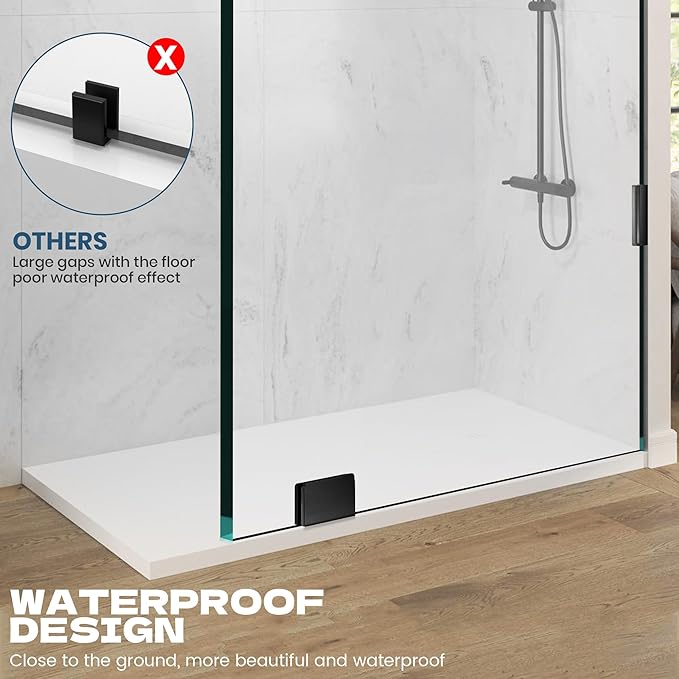 30" W ×78" H Shower Glass Panel, Frameless Fixed Glass Shower Panel with Clamps, 3/8"(10mm) Thick Clear Tempered Glass Shower Door, Bathroom Shower Screen in Matte Black