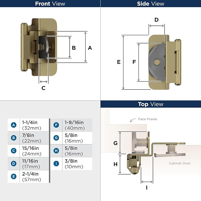 Amerock BPR8700BBZ | Cabinet Hinge | 3/8 inch Inset Double Demountable | Golden - Image 4