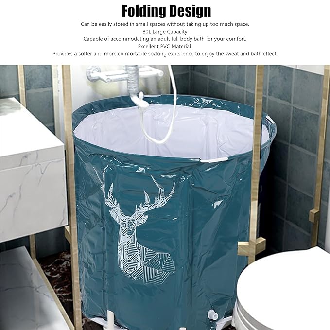 Portable Foldable Bathtub, Large Capacity 80L PVC Soaking Spa Tub for Adults, Foldable Design with Thermal Insulation