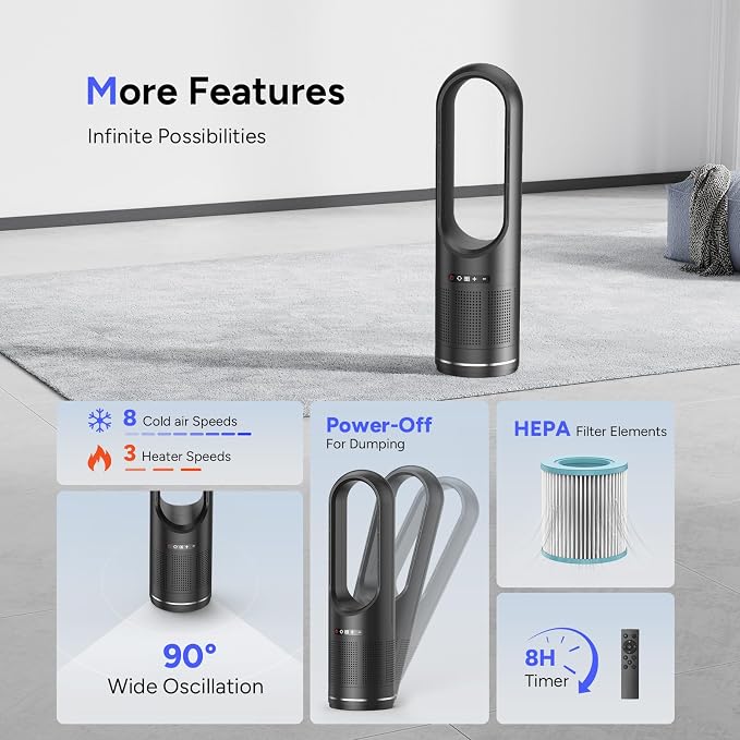3 IN 1 Tower Fan, 31.5Inch Cooling & Heating Bladeless Fan - Image 7