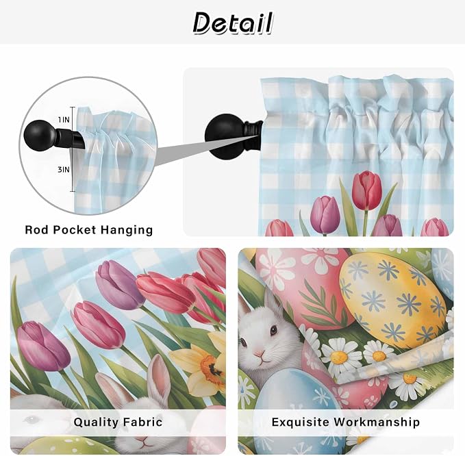 Easter Kitchen Curtains 54 Inch Long 2 Panel Set, Rod Pocket Window Curtains - Image 9