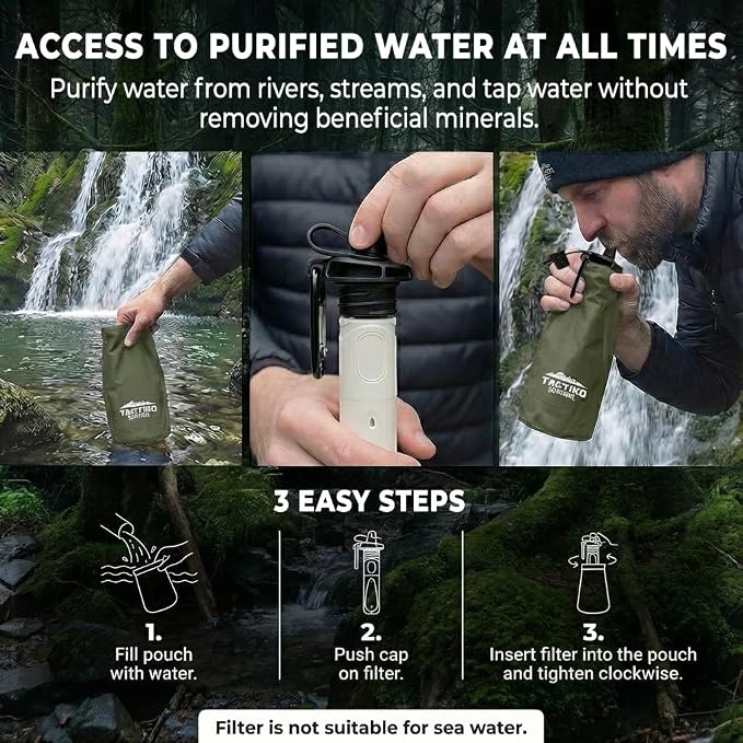 Tactiko Survival 20oz/600ml Purifying Water Bottle Filter Kit - Image 8