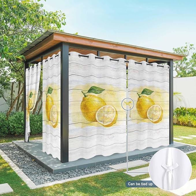 Lemons Yellow Summer Fruit Vintage Wood Outdoor Curtains - Image 7