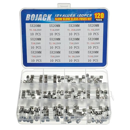 BOJACK 12 Values 120 pcs Slow Blow Glass Fuses Assortment Kit 5x20mm 250V T0.5A by BOJACK
