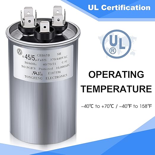 Frienda 2 Pcs 45+5 MFD 45/5 uf ±6% 370V or 440V VAC Dual Run Round Capacitor - Image 4